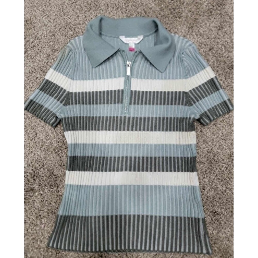 Y2K No Boundaries Polo Shirt Juniors XL Striped Quarter Zip Rib Academia Preppy